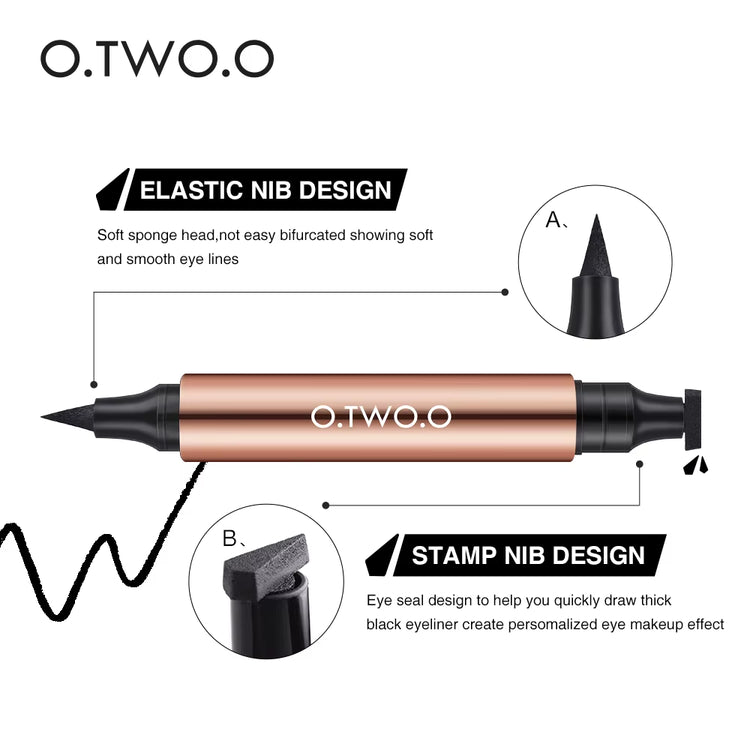 Waterproof Black Liquid Eyeliner Stamp - Fast Dry Double-Ended Makeup Pencil for Women