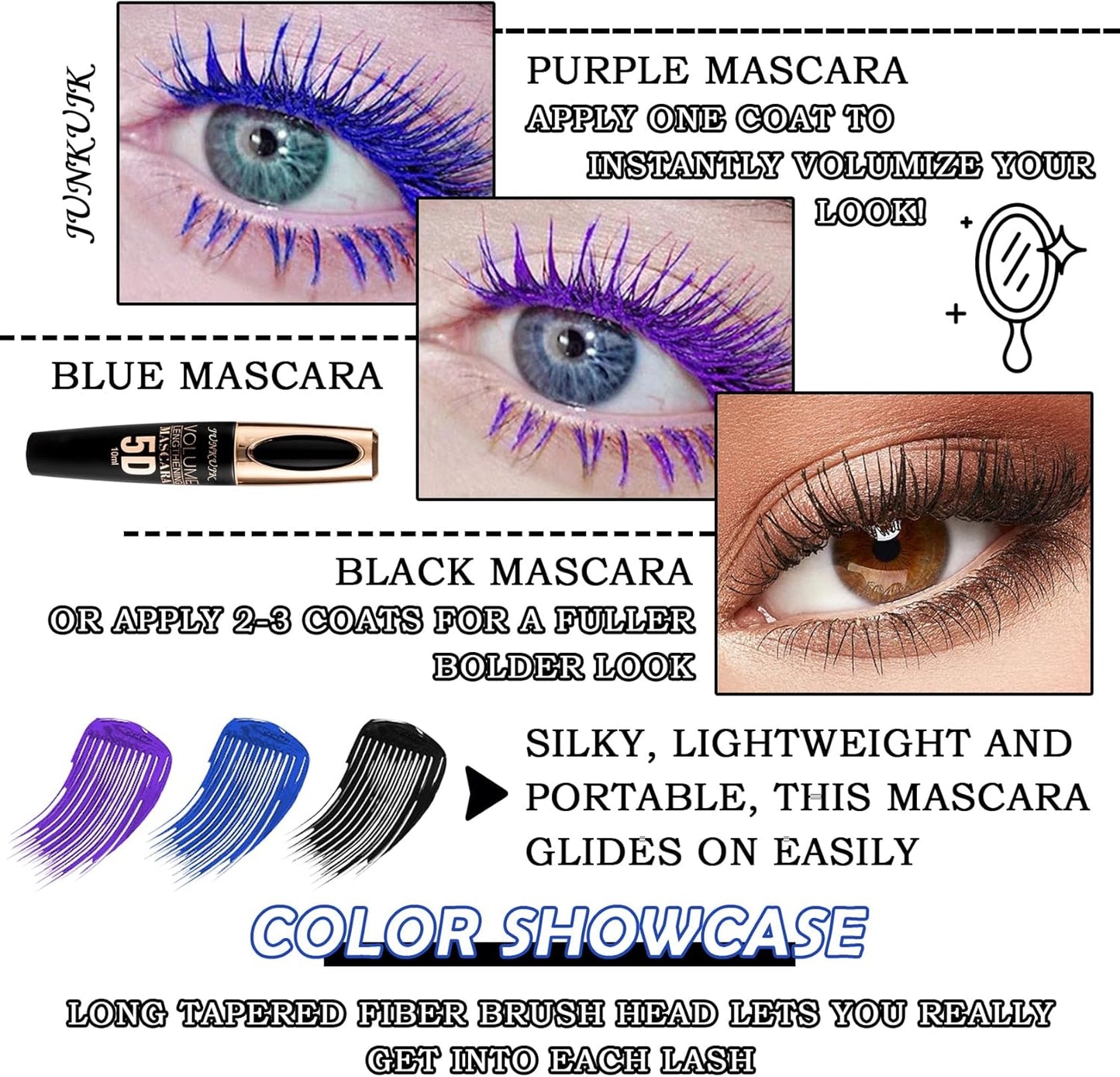 3Pcs Volume Mascara,Telescopic Mascara Waterproof Colored Mascara for Super Curly Thick Length Eye Lashes,Colorful Mascara Gift Set for Eye Makeup