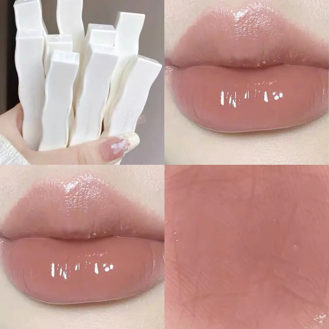6-Color Moisturizing Mirror Lip Gloss in Nude Shades - Long-Lasting Liquid Lipstick in Elegant Transparent Tube with Floral Design