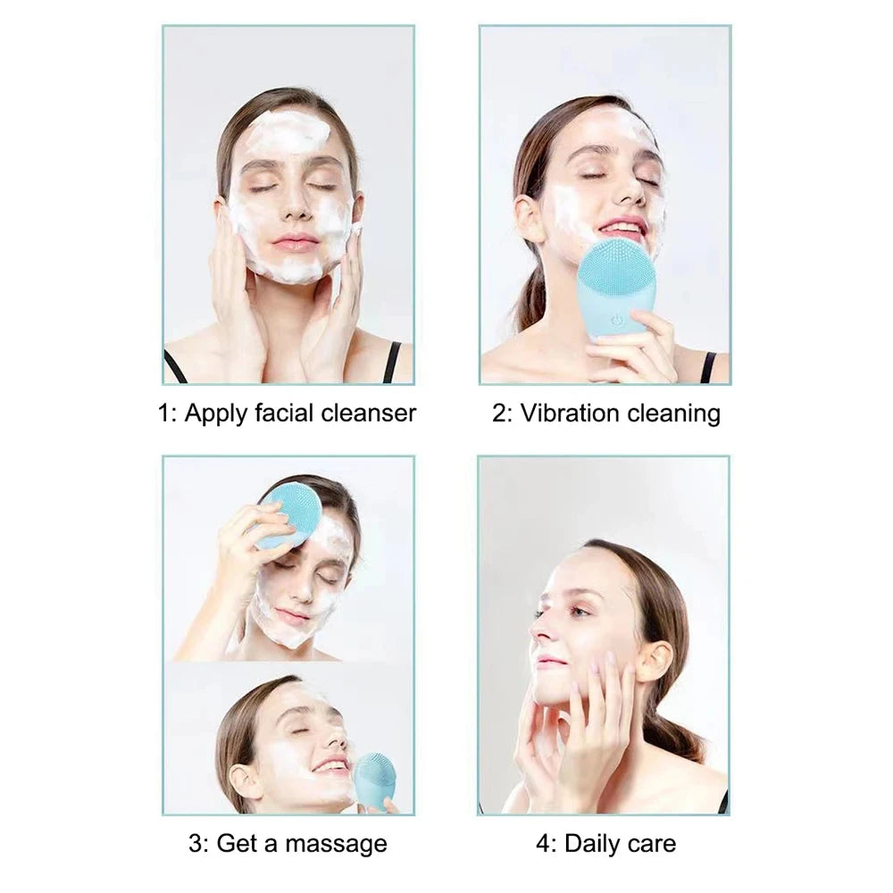 Electric Silicone Facial Cleansing Massager with Vibration for Pore Cleaning and Skincare