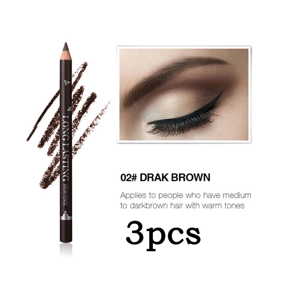 Waterproof Eyebrow Pencils - 2-Pack, Long Lasting with Double-Use Wooden Design for Permanent Makeup and Eyeliner Application