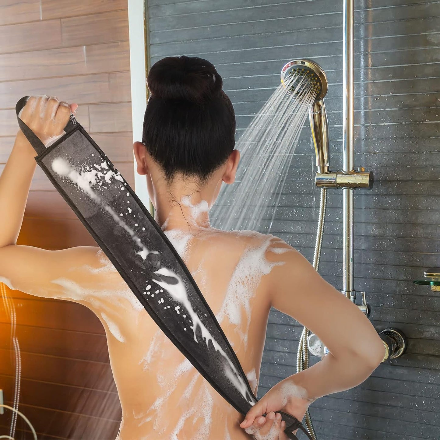 5 Pieces Self Tanning Mitt Applicator Kit, Includes Tanning Mitt, Exfoliating Glove, Mini Face Glove, Back Lotion Applicator, and Large Brush Makeup(Gray)