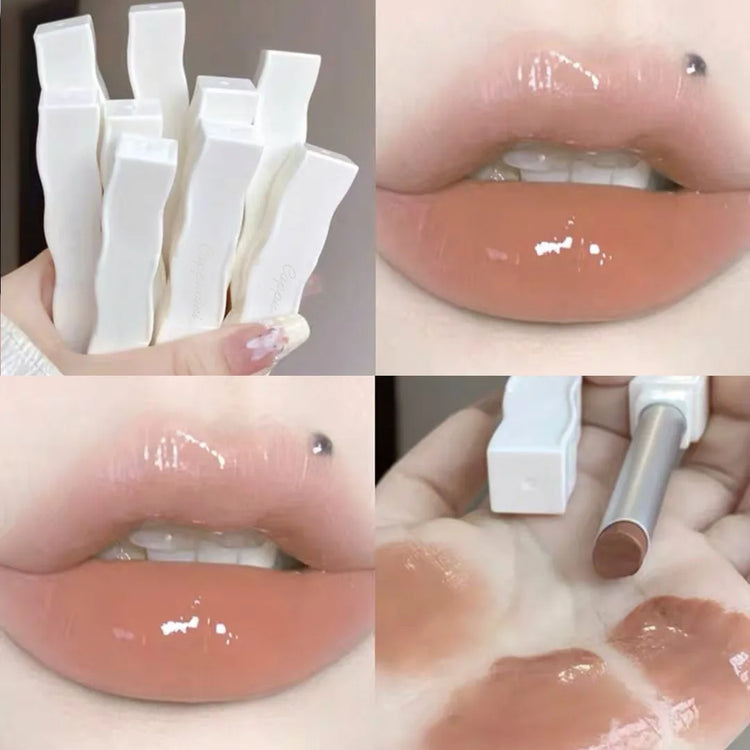 6-Color Moisturizing Mirror Lip Gloss in Nude Shades - Long-Lasting Liquid Lipstick in Elegant Transparent Tube with Floral Design