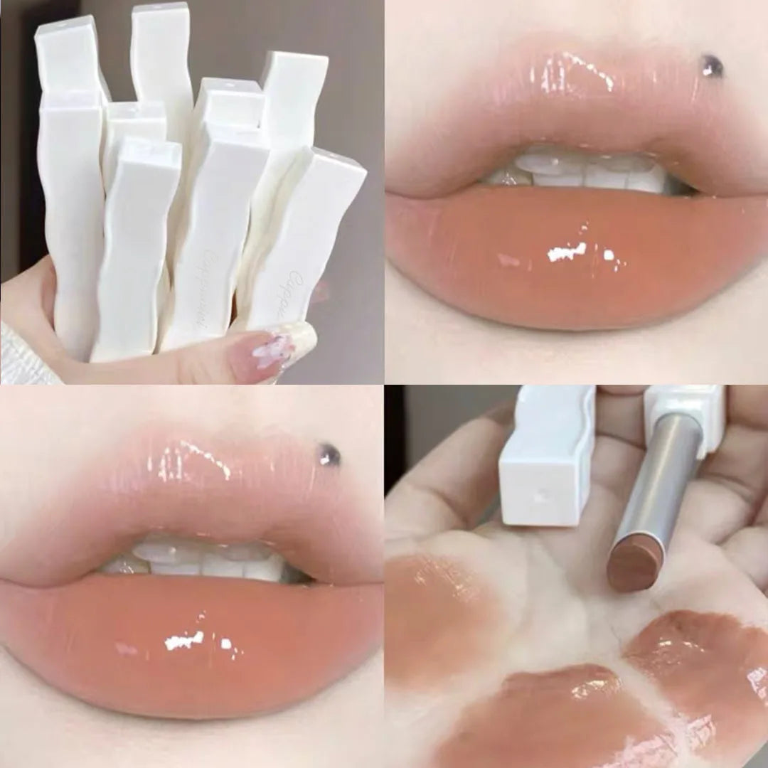 6-Color Moisturizing Mirror Lip Gloss in Nude Shades - Long-Lasting Liquid Lipstick in Elegant Transparent Tube with Floral Design