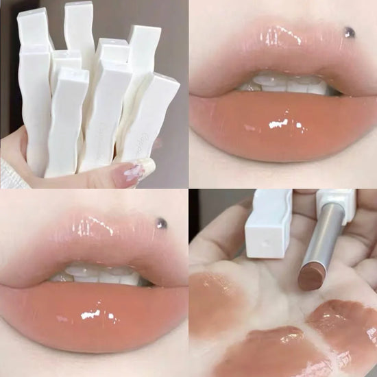 6-Color Moisturizing Mirror Lip Gloss in Nude Shades - Long-Lasting Liquid Lipstick in Elegant Transparent Tube with Floral Design