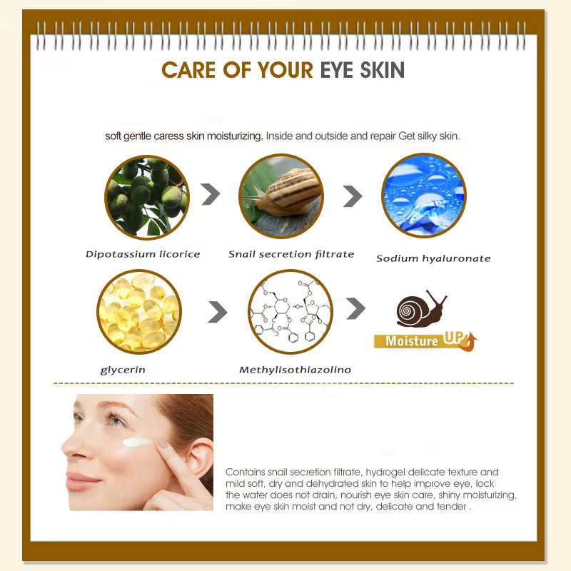 Snail Essence Eye Cream for Dark Circles, Puffiness, and Wrinkles - Moisturizing Anti-Aging Eye Gel