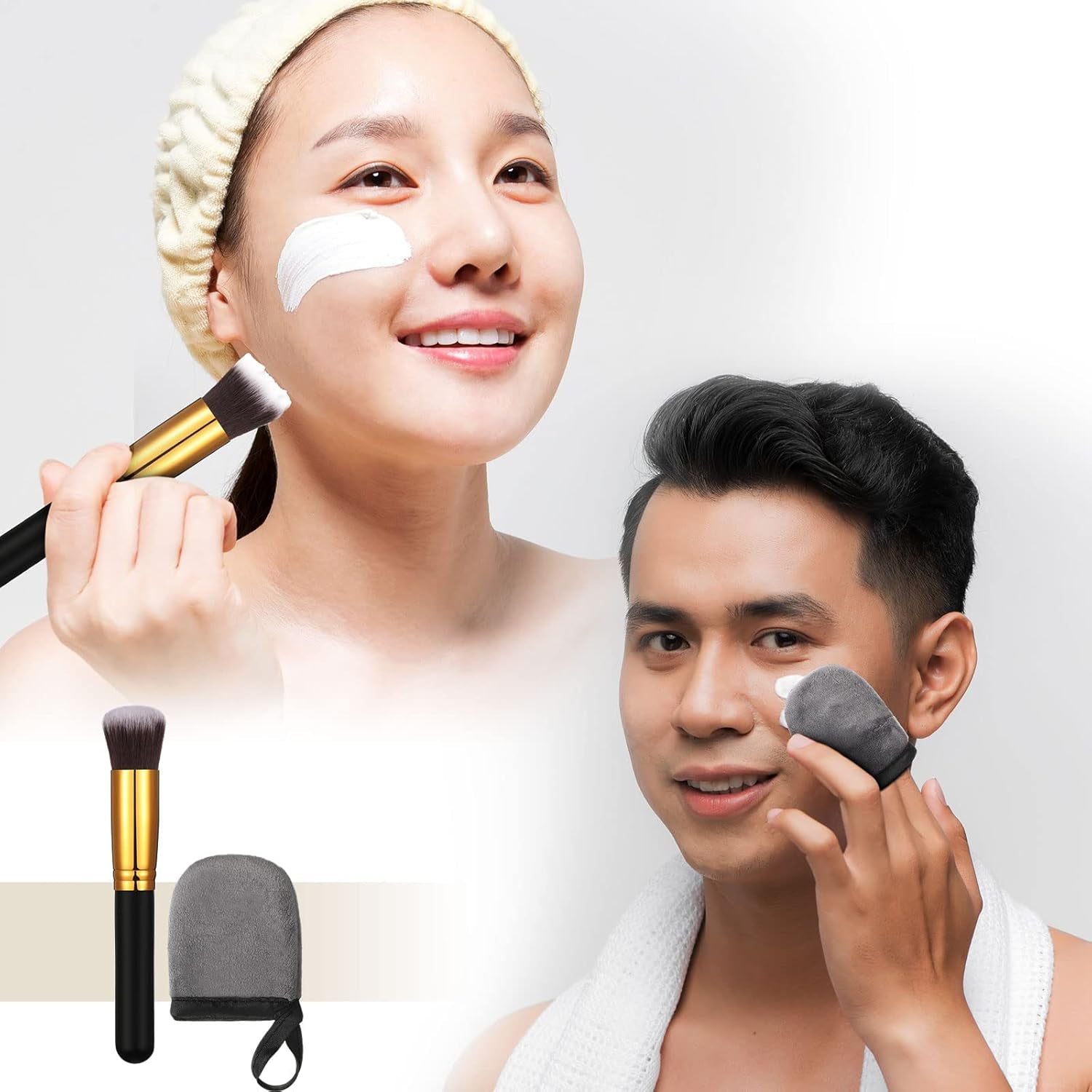 5 Pieces Self Tanning Mitt Applicator Kit, Includes Tanning Mitt, Exfoliating Glove, Mini Face Glove, Back Lotion Applicator, and Large Brush Makeup(Gray)