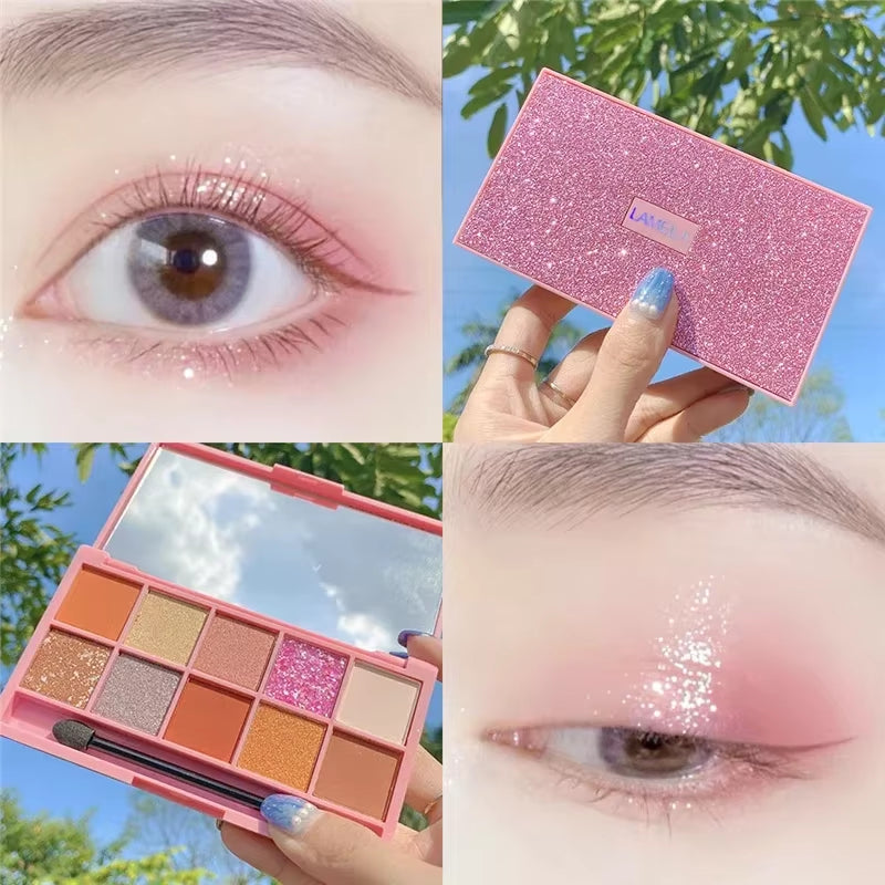 Pearlescent Glitter Eyeshadow Palette - 10 Color Pigment Collection with Matte and Shimmer Finishes for Vibrant Makeup Looks