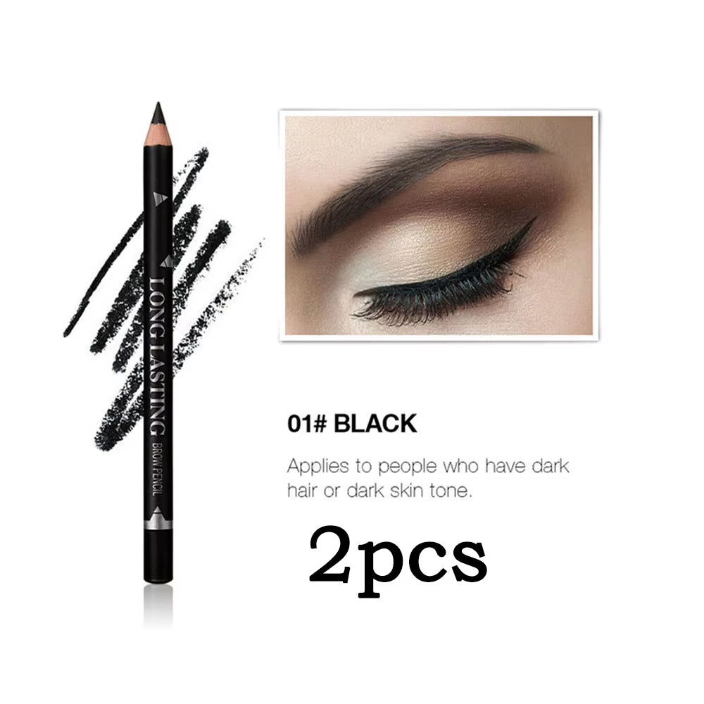 Waterproof Eyebrow Pencils - 2-Pack, Long Lasting with Double-Use Wooden Design for Permanent Makeup and Eyeliner Application