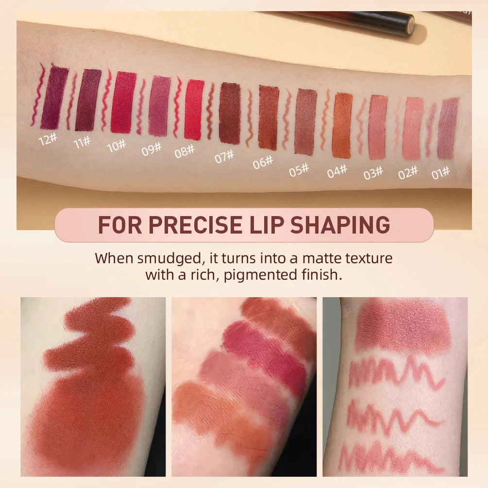 QIBEST Lipstick Pencil Waterproof Sexy Red Nude Purple Matte Tint Lipstick Lasting Lip Liner Pen Longlasting Makeup Cosmetics